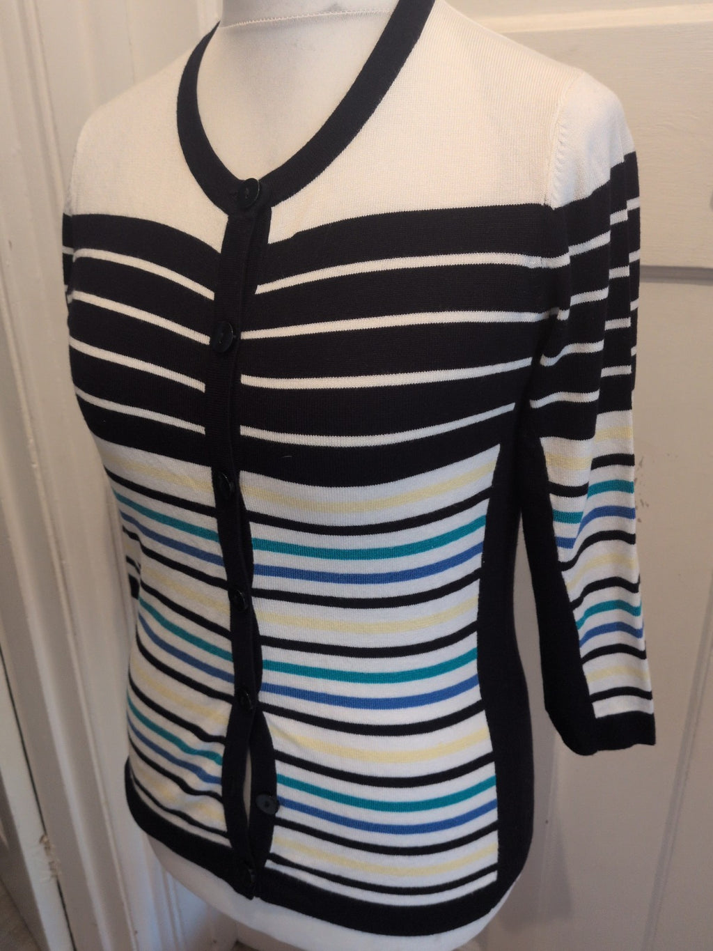 CC Petite Small Black Yellow Blue Long Sleeve Cardigan