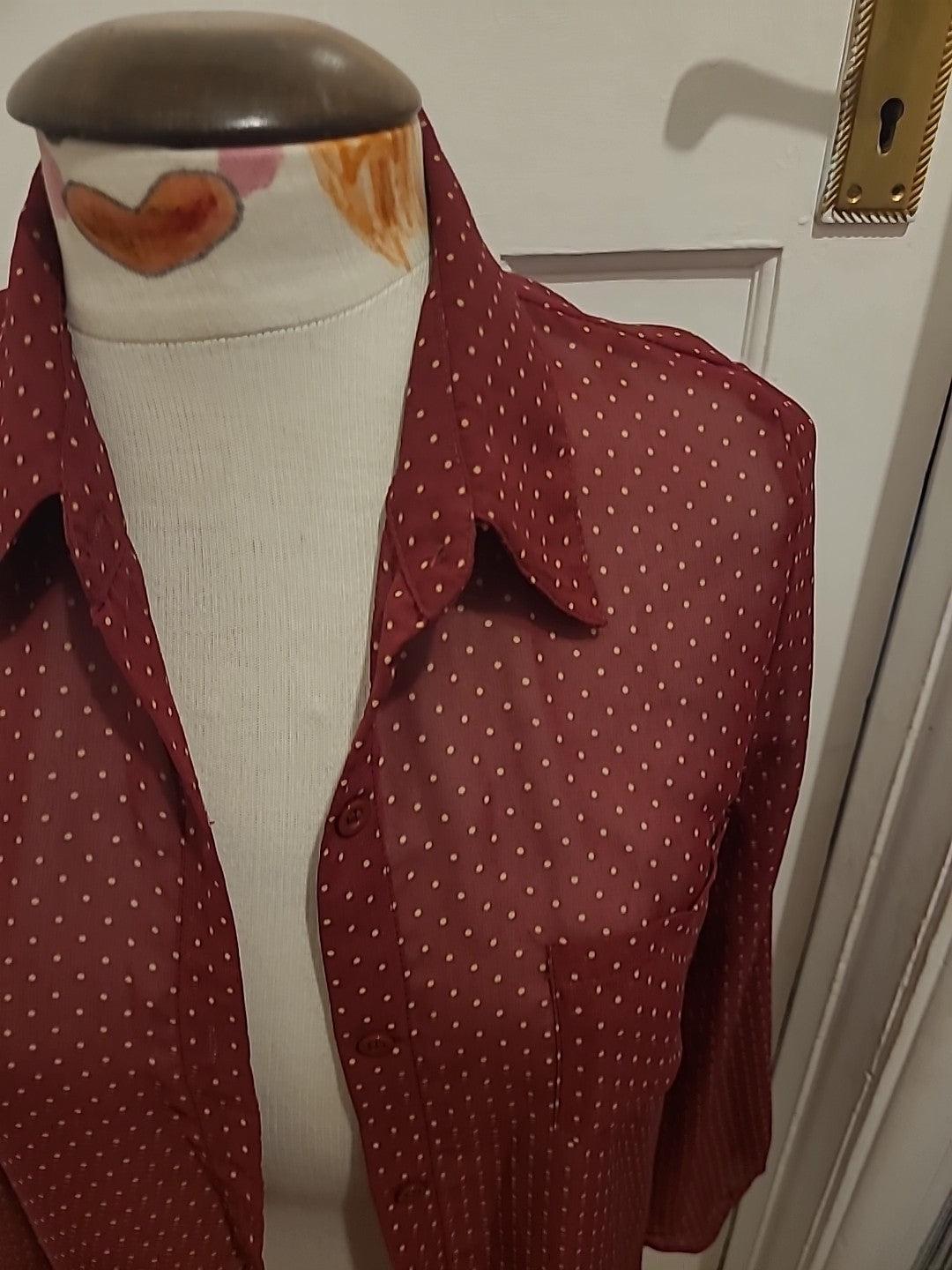Ladies Cameo Rose Size 12 Purple White Polkadot Style Long Sleeved Blouse