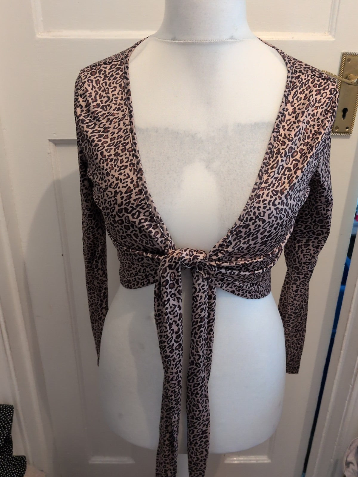 Shein Small Leopard Print Self Tie Blouse