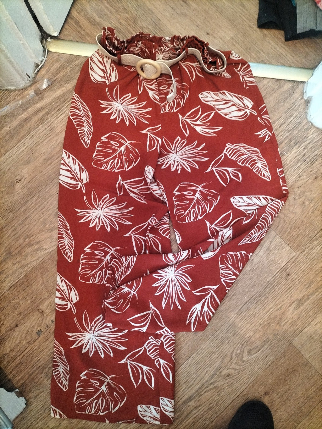 George 12 Orange And Beige Floral Trousers
