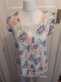 White Stuff 14 White With Multi Flower Short Sleeve Blouse
