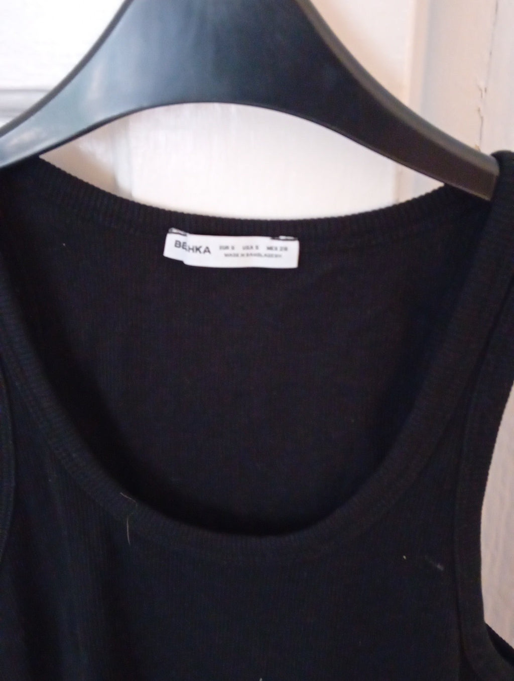 Ladies Black Ribbed Vest T Shirt Bershka Size Small