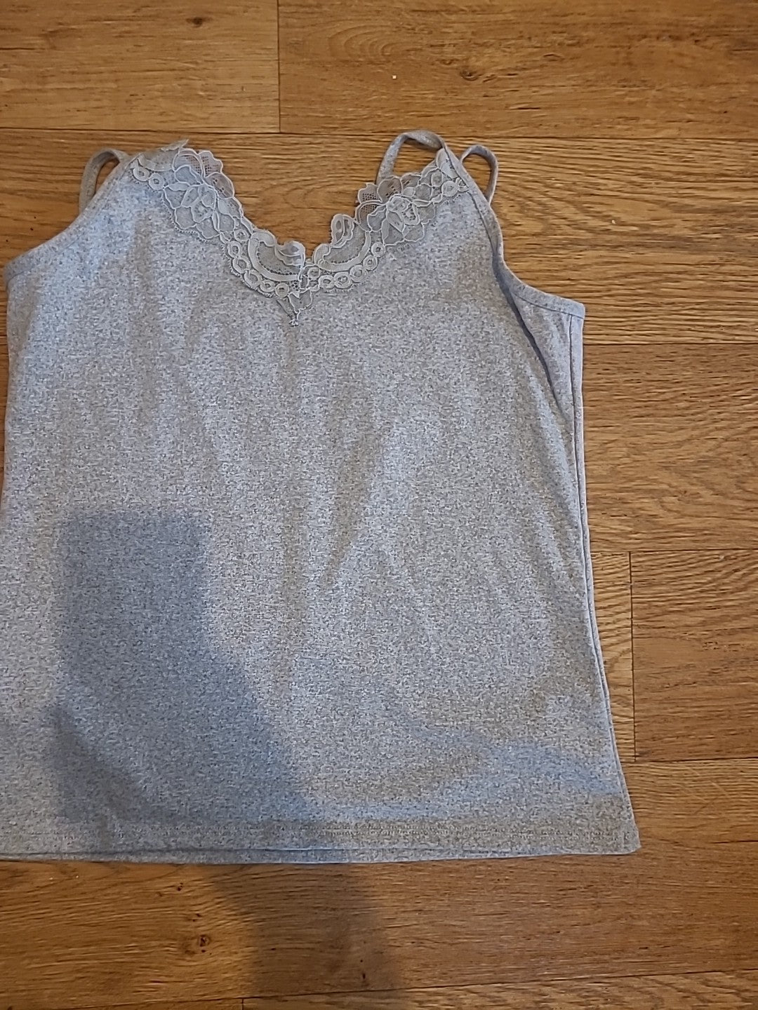 Ladies Size Large Grey Sleeveless Frilly Hem Top