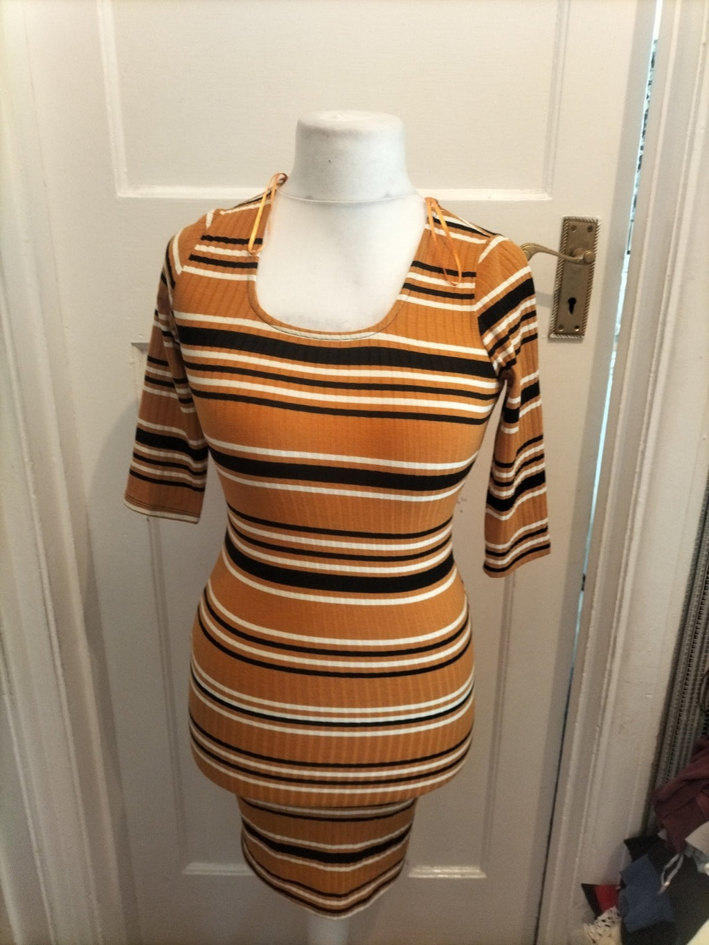 Ladies Primark Size 6 Brand New Mustard Stripe Long Sleeved Dress
