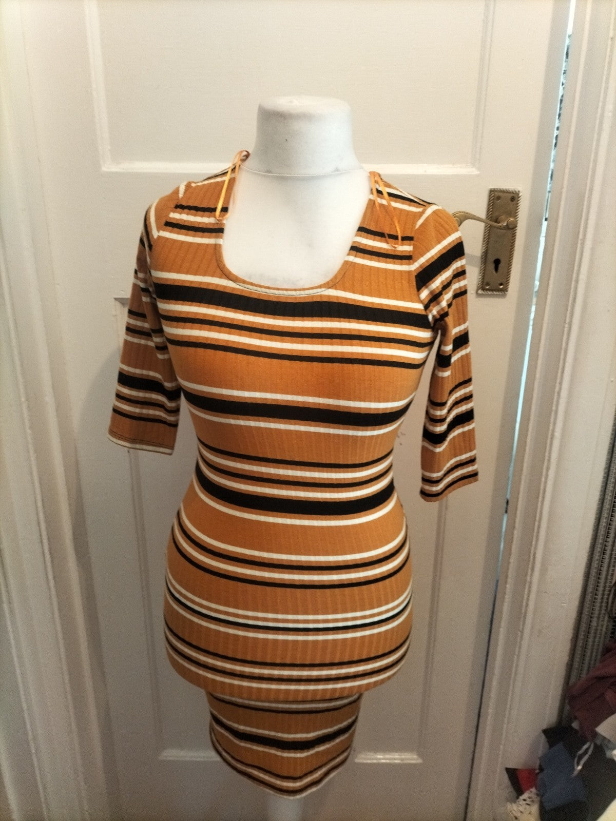 Ladies Primark Size 6 Brand New Mustard Stripe Long Sleeved Dress