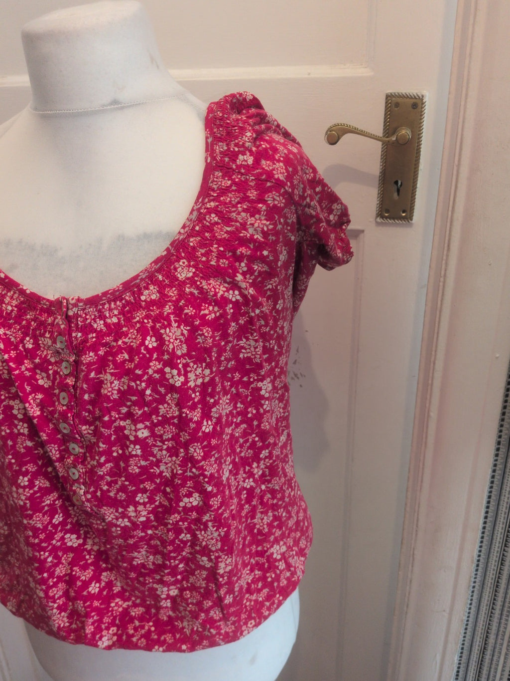 M&Co Small Hot Pink And White Short Sleeve Blouse