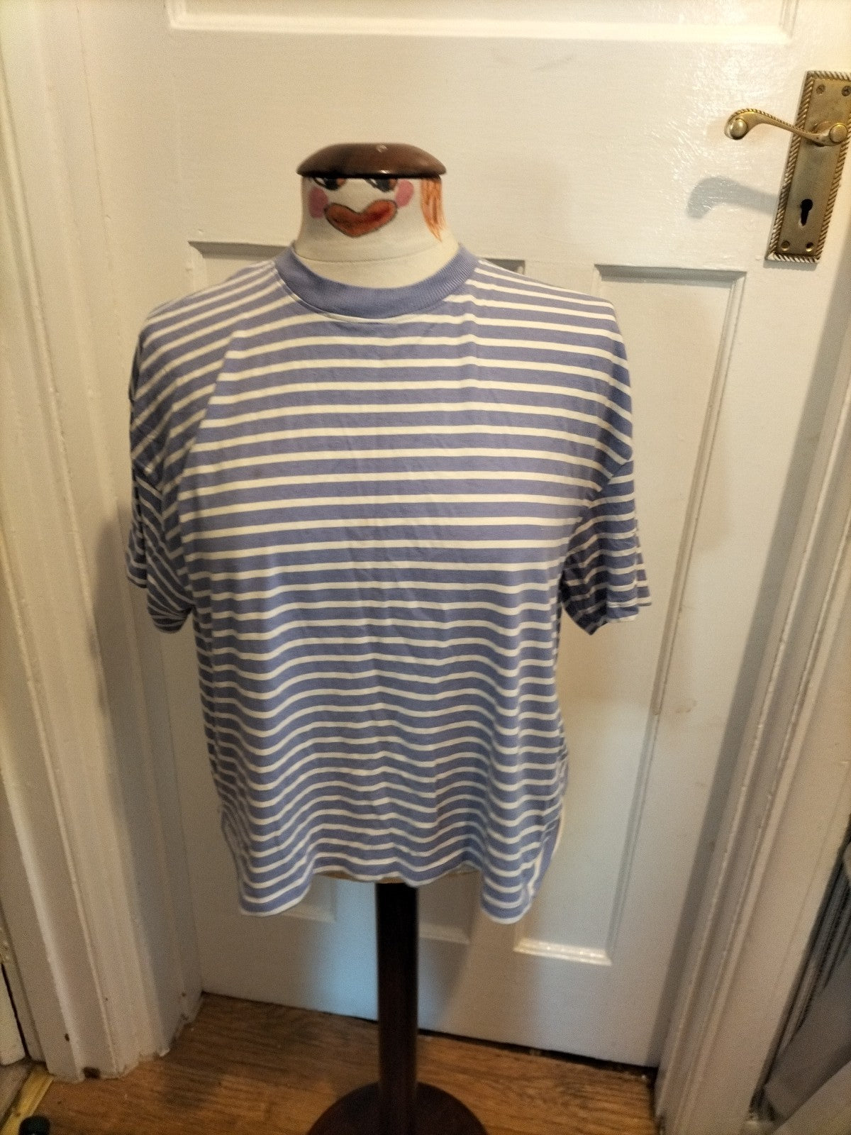 Ladies George Size 12 Purple And White Striped Short Sleeved Box Tee