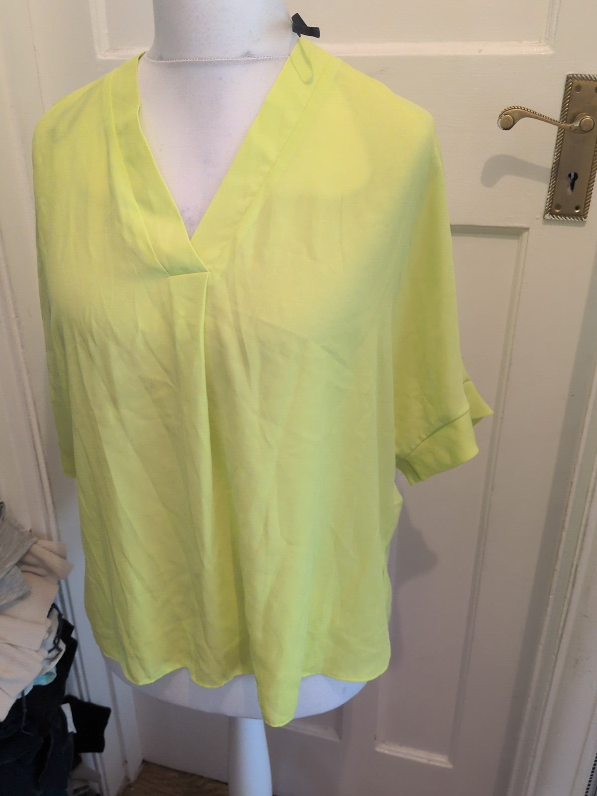 Primark 12 Bright Limey Yellow Short Sleeve Blouse