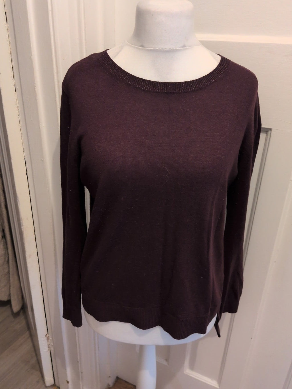 Next 14 Dark Purple Shimmery Neck Hem Long Sleeve Jumper