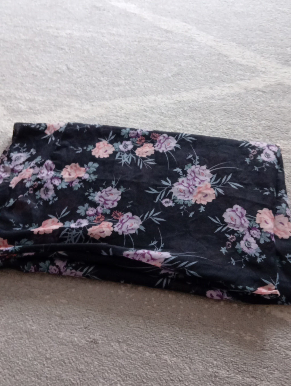 Ladies Black Floral Large Scarf