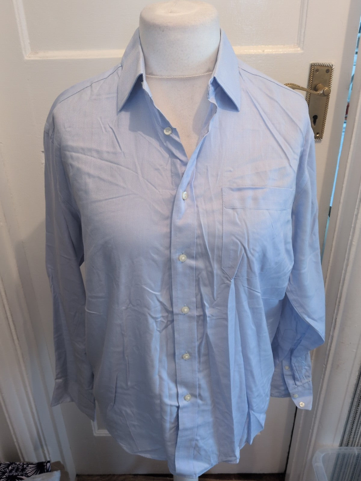 Mens Marks And Spencer Tailoring Size 15 Pale Blue Pure Cotton Long Sleeved...