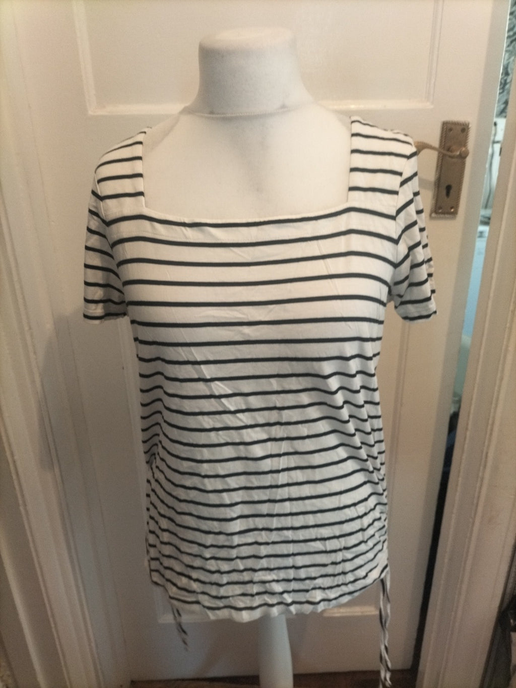 Next Size 16 White With Black Stripes Short Sleeve Blouse