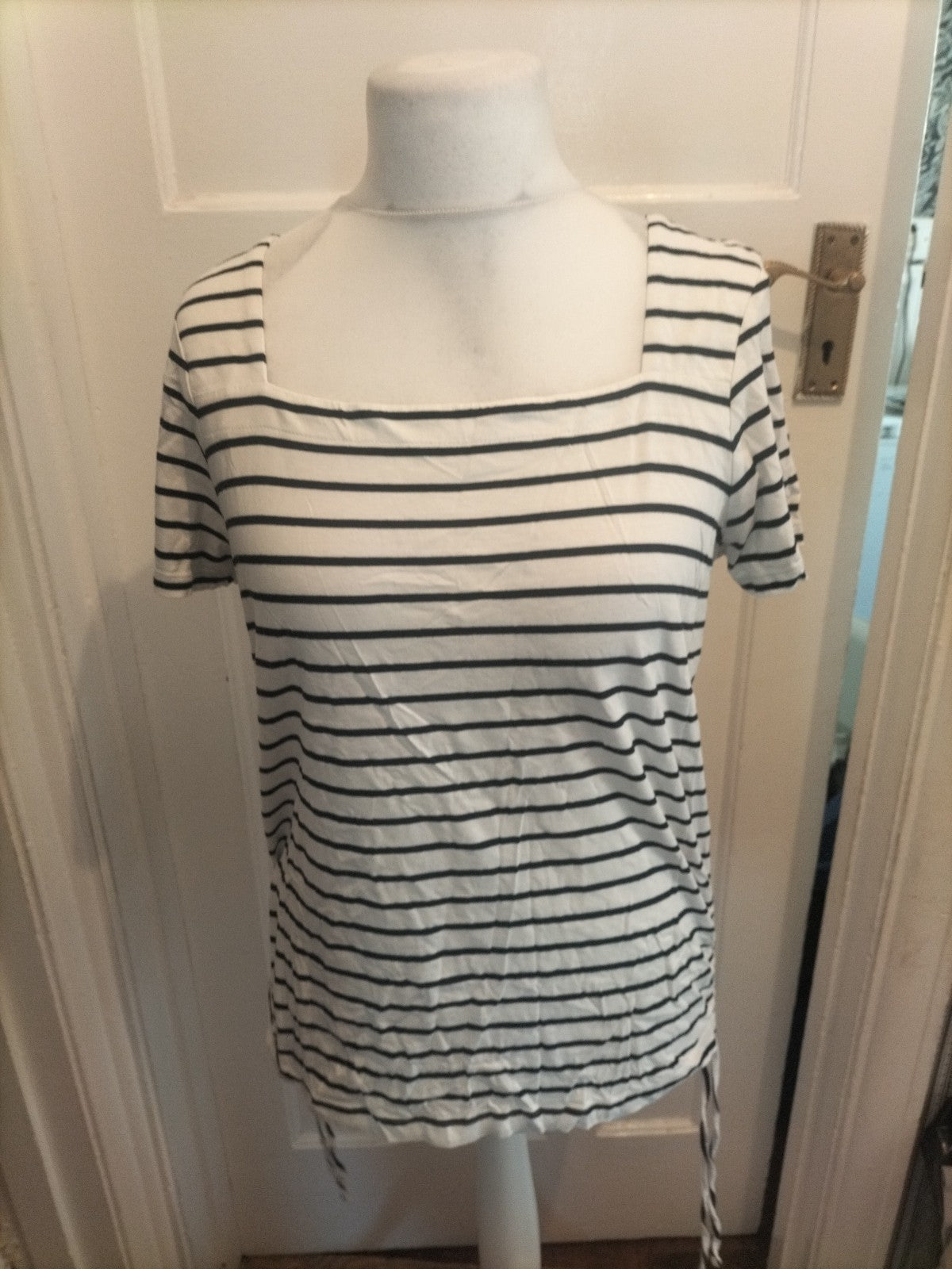 Next Size 16 White With Black Stripes Short Sleeve Blouse