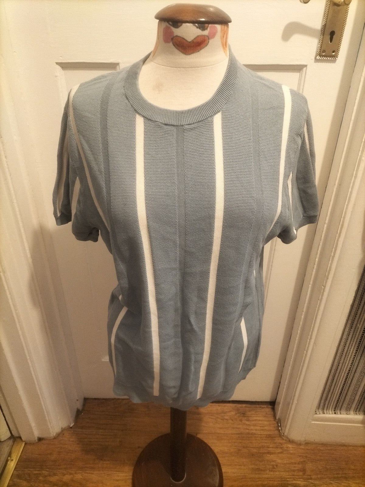 Mens Primark Size Medium Blue And White Short Sleeve Top And