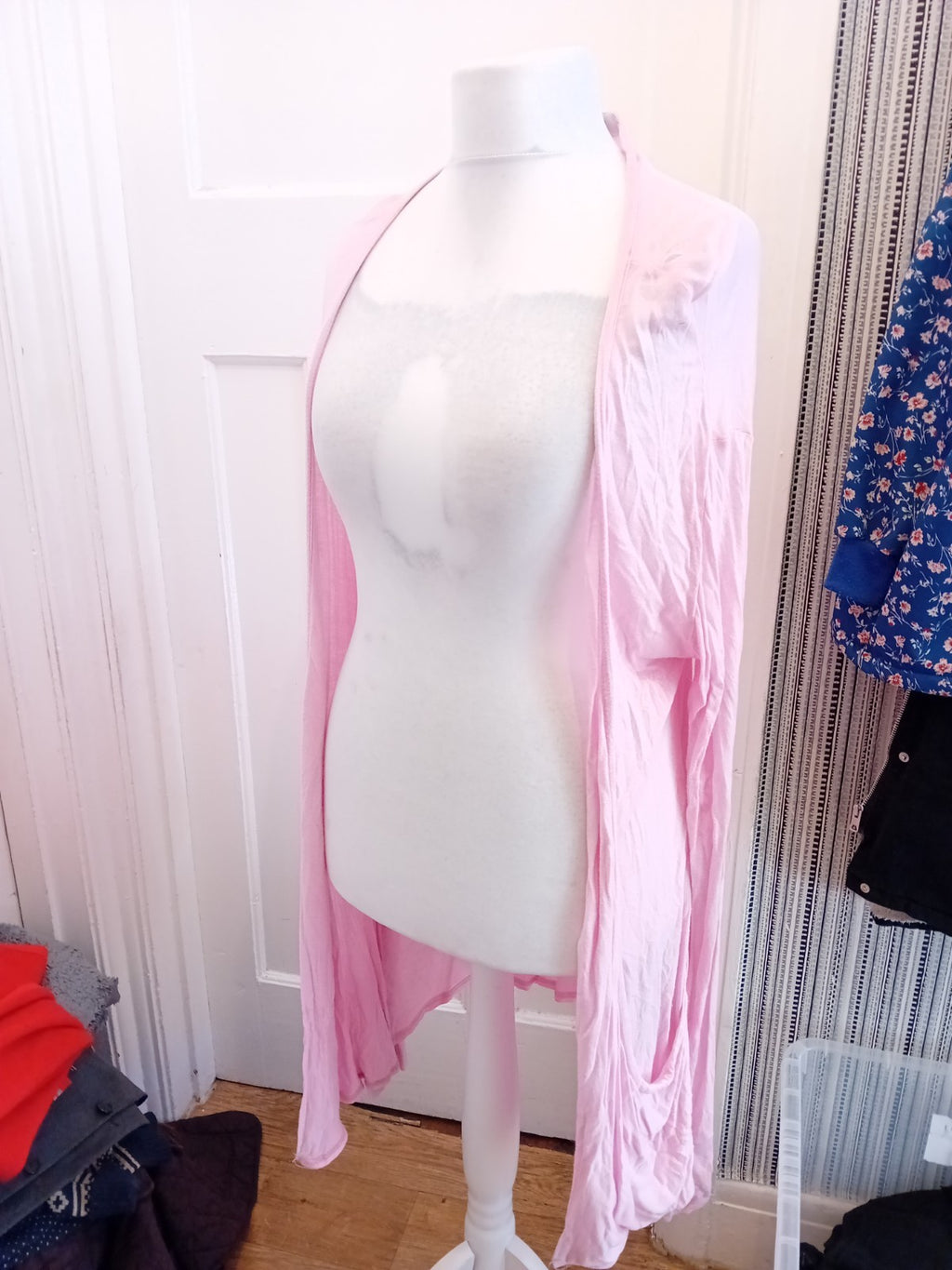 Liquid Medium Pink Long Sleeve Open Blouse
