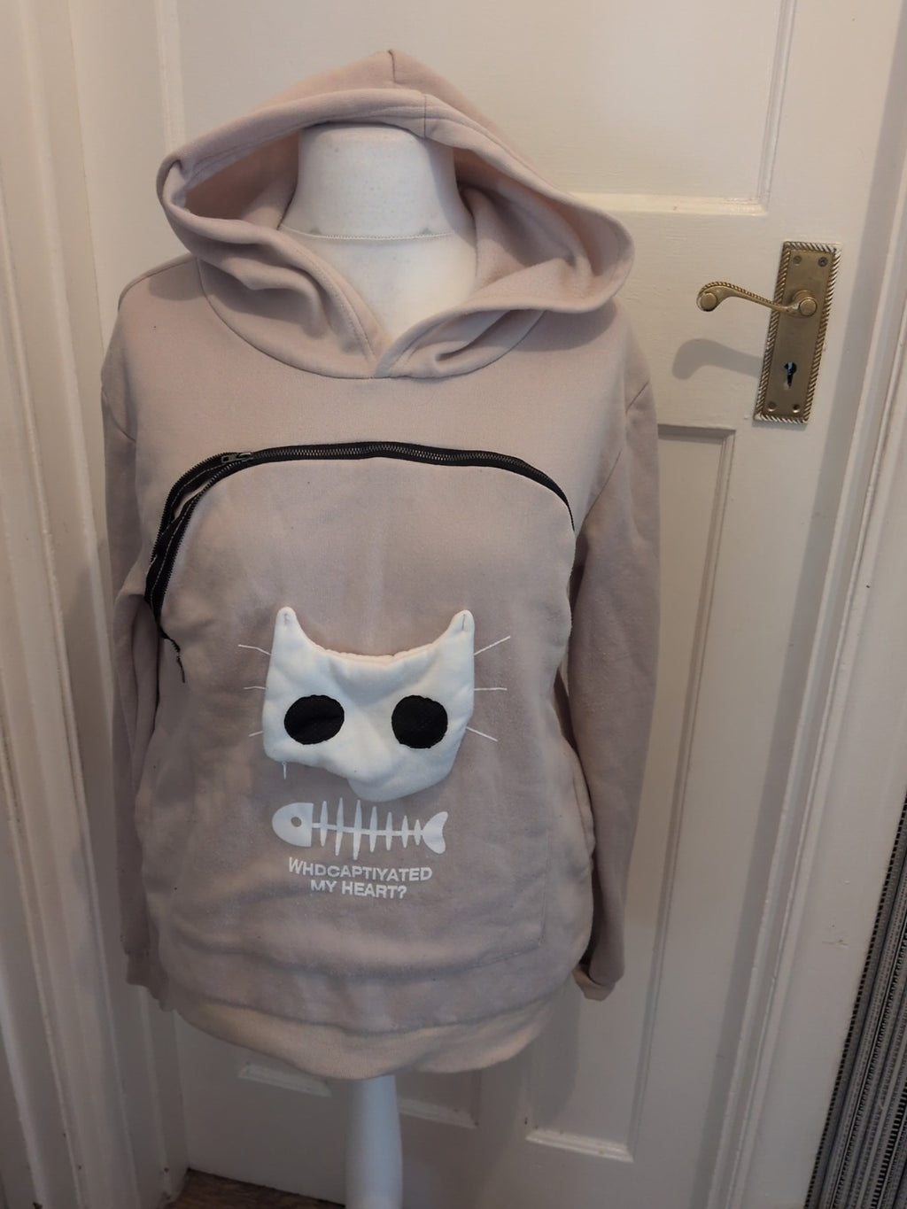 Large Beige Face Pattern Pullover Hoodie