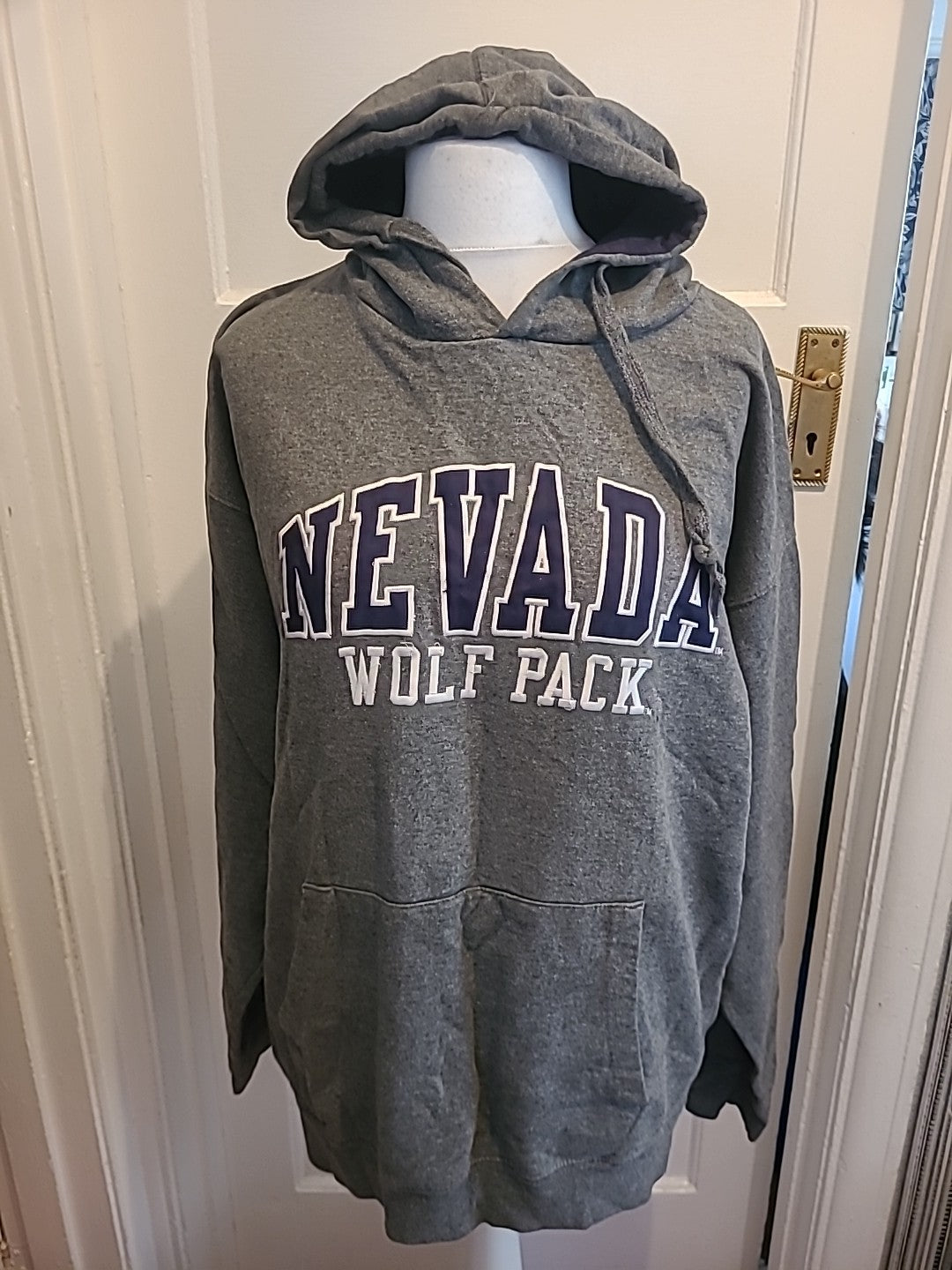 Mens Old Varsity Brand Size Large Grey Print Pullover Hoodie
