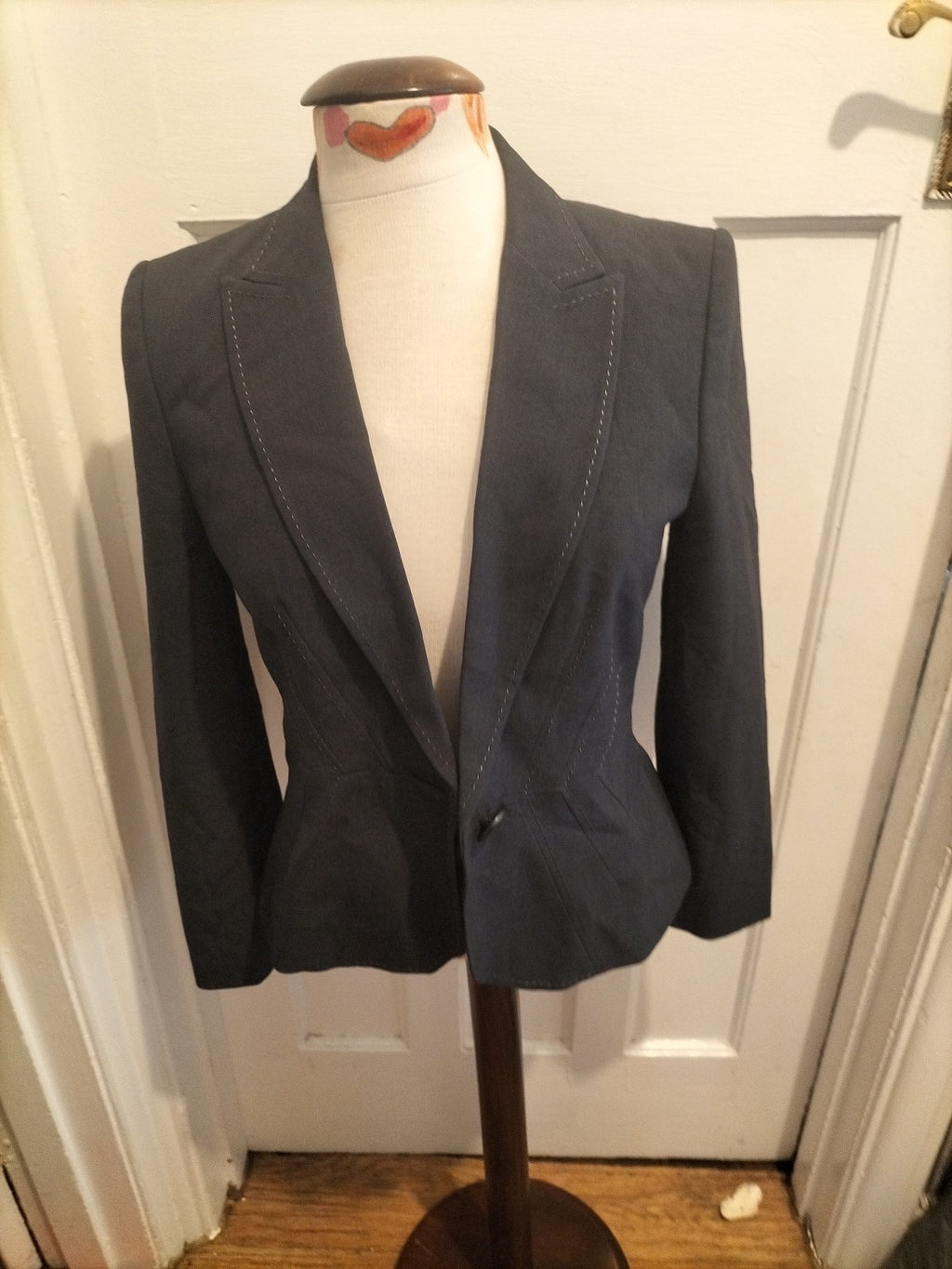 Ladies Marks And Spencer Size 8P Petite Grey Lined Padded Blazer