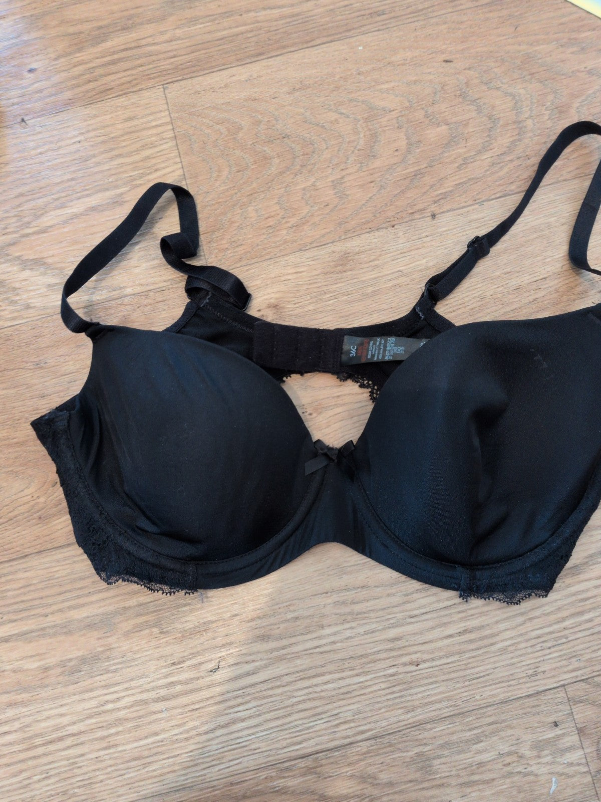 George 36C Black Padded And Under wired Bra Some Lace