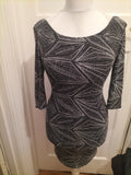 Ladies New Look Size 10 Black And Silver Half Sleeve Dress
