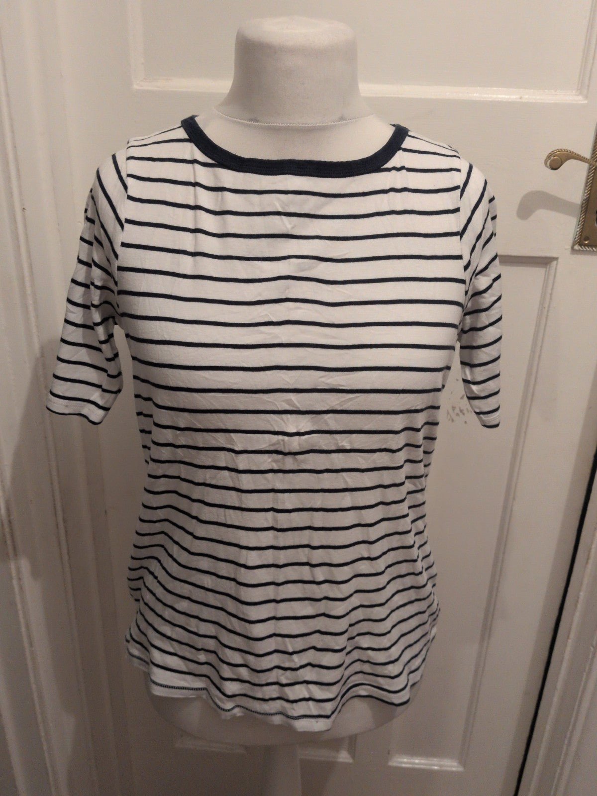 Marks And Spencer 16 Navy Stripe Short Sleeve T-shirt