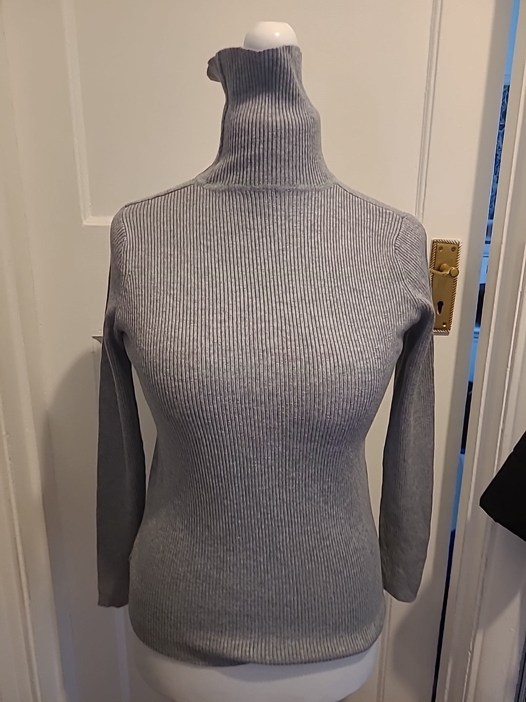 Ladies Marks And Spencer Size 14 Silver Grey Ribbed High Neck Jumper