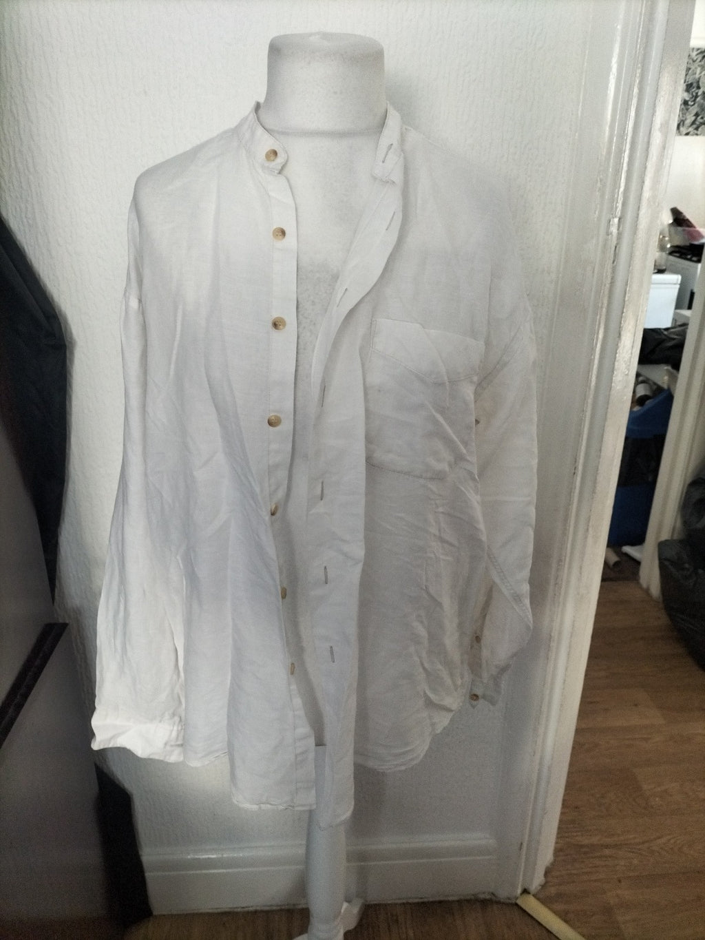 Mens St Michael Size M White Uncollared Shirt Long Sleeved