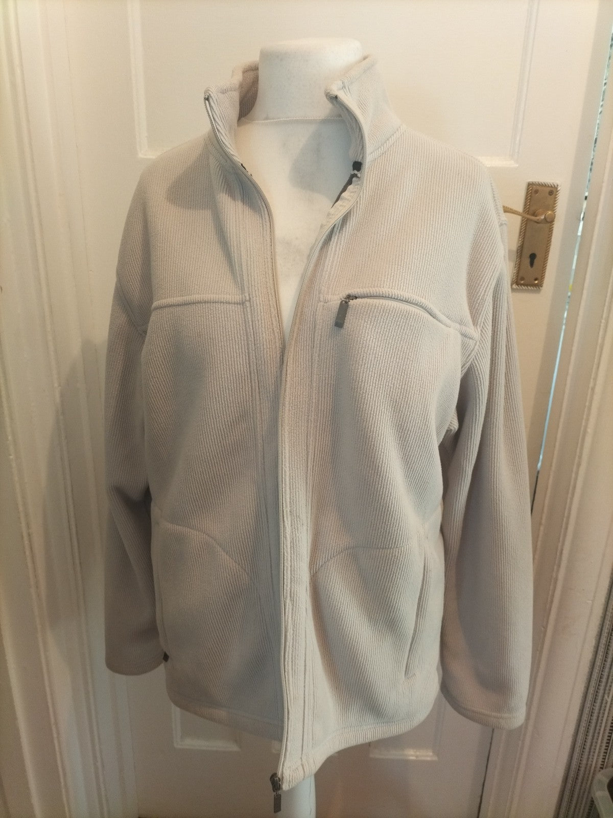 Mens Active Cedarwood State Size XL Beige Ribbed Full Zip Jumper