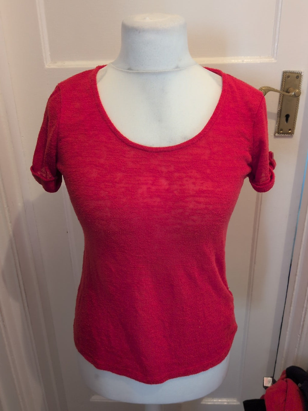 Ladies Per Una Size 12 Red Short Sleeved Blouse Bobbling