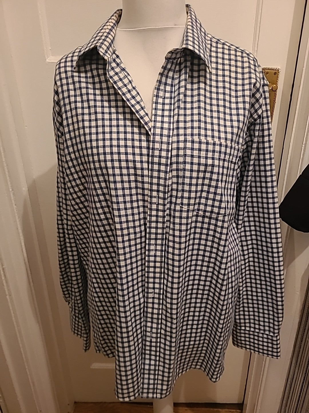 Mens Kingston Size XL Blue Check Long Sleeved Shirt Marked Neck