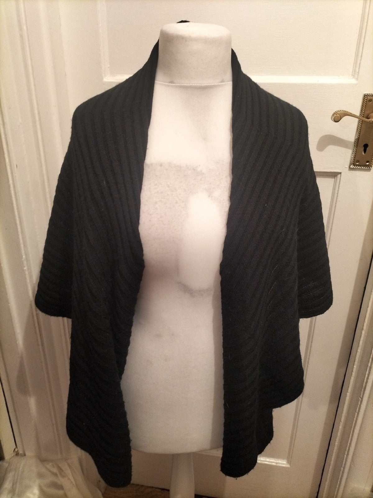 Ladies Nina Leonard Size Small Black Ribbed Collared Cardigan