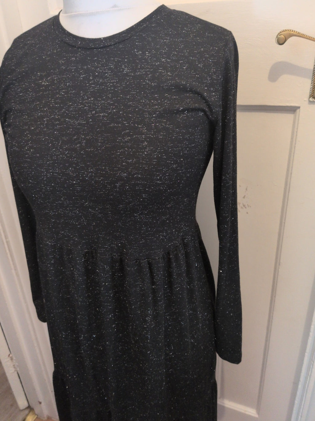 M&S Collection 10 Reg Black And Silver Long Sleeve Dress