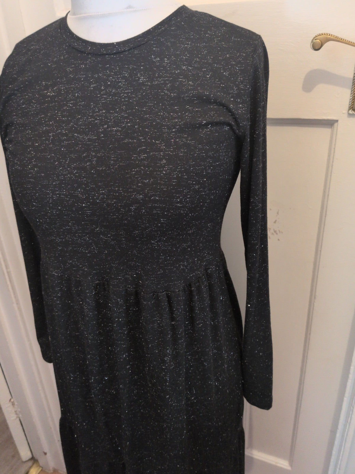 M&S Collection 10 Reg Black And Silver Long Sleeve Dress