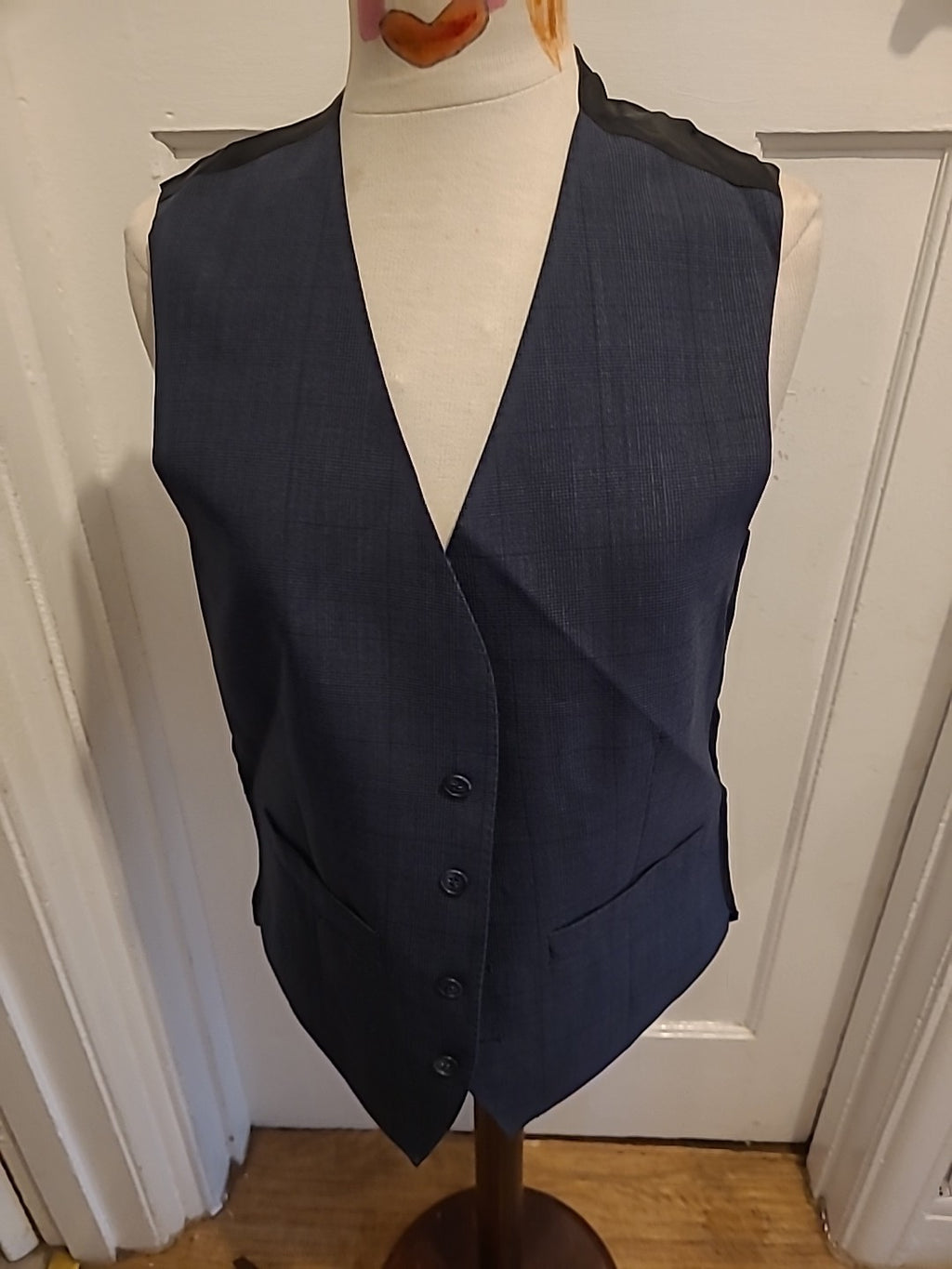 Mens Ben Sherman Size 38" Chest Navy Check Waistcoat