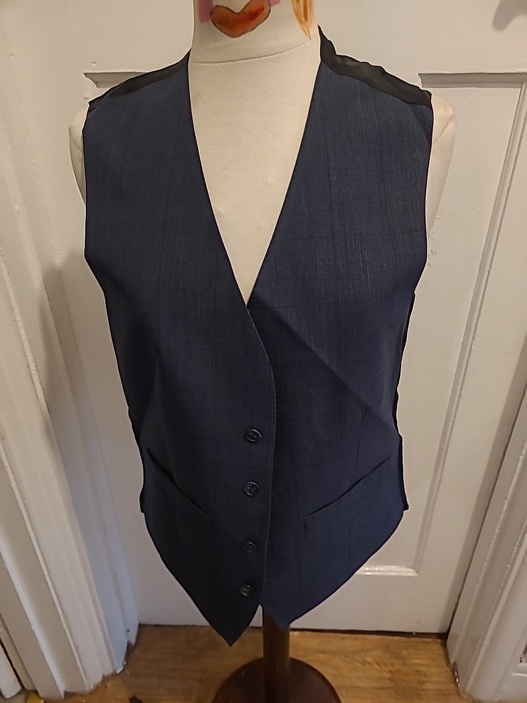 Mens Ben Sherman Size 38" Chest Navy Check Waistcoat