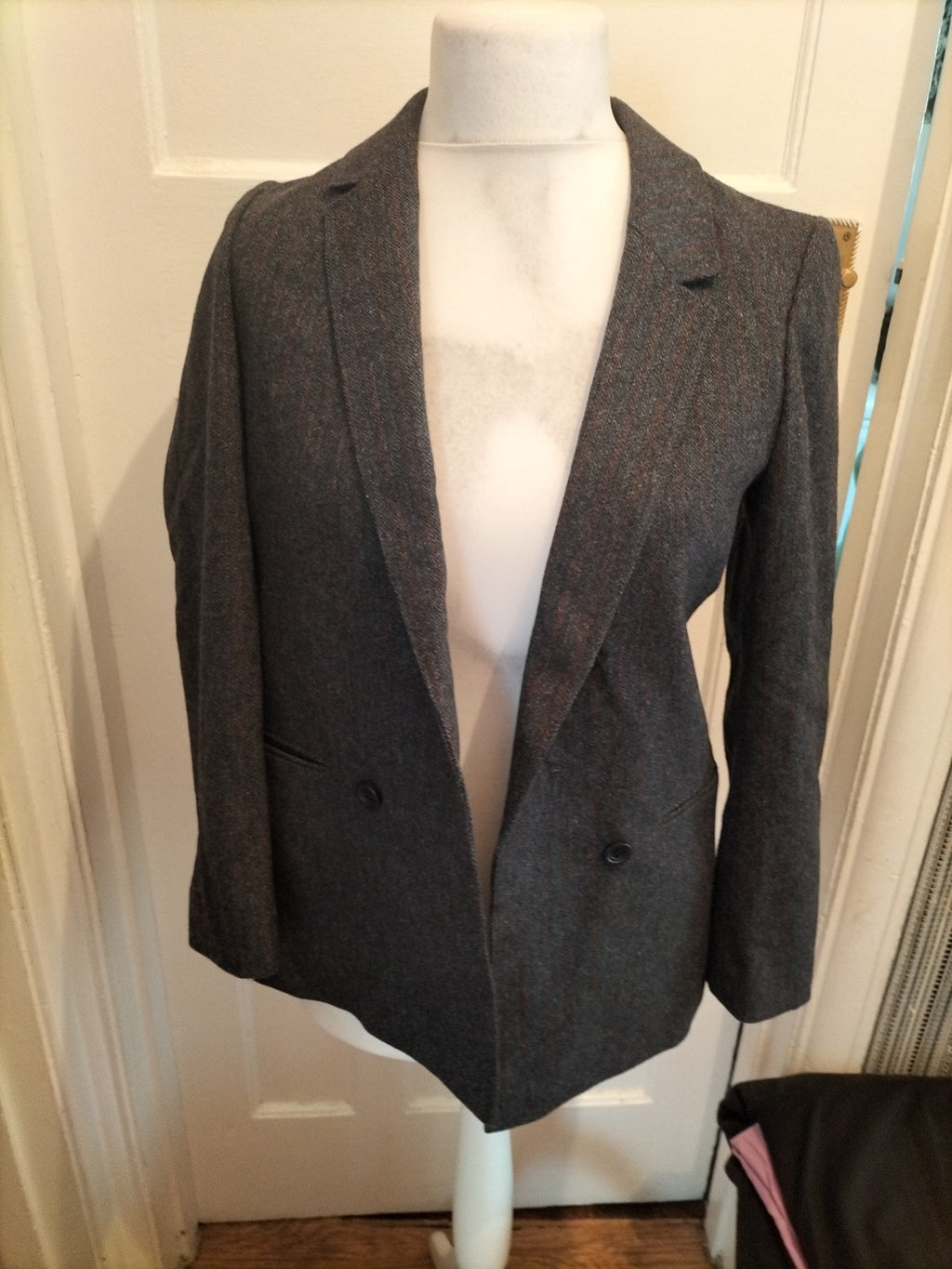 Mens Cashmere Size 38" Grey Stipe Lined Suit Jacket