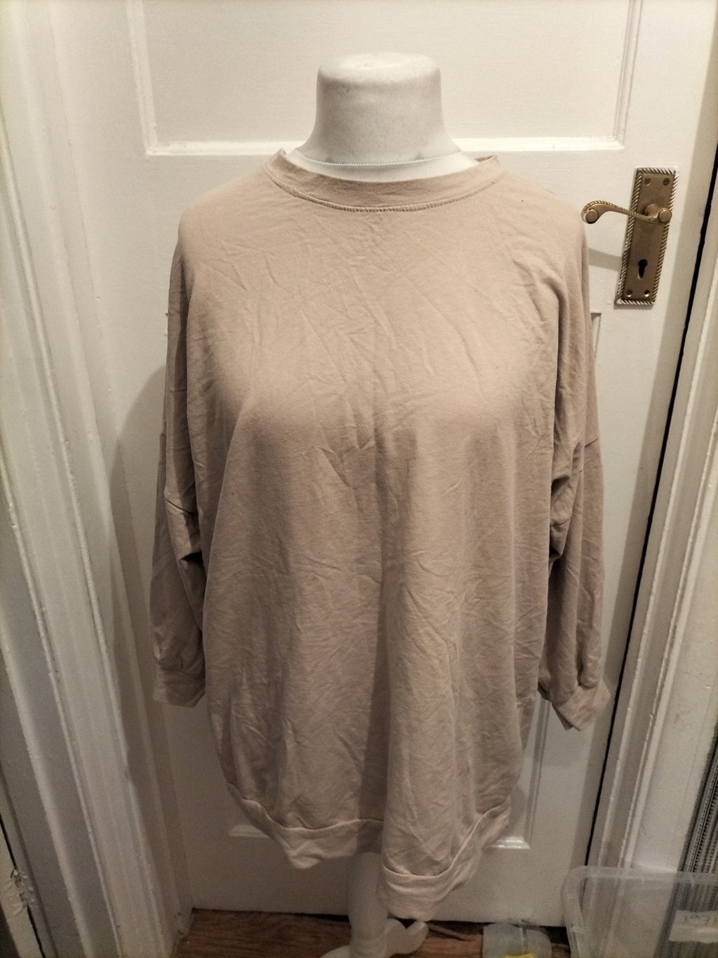 Ladies Glam Doll Size XL Beige With White Printed Back Mid Sleeved T-shirt