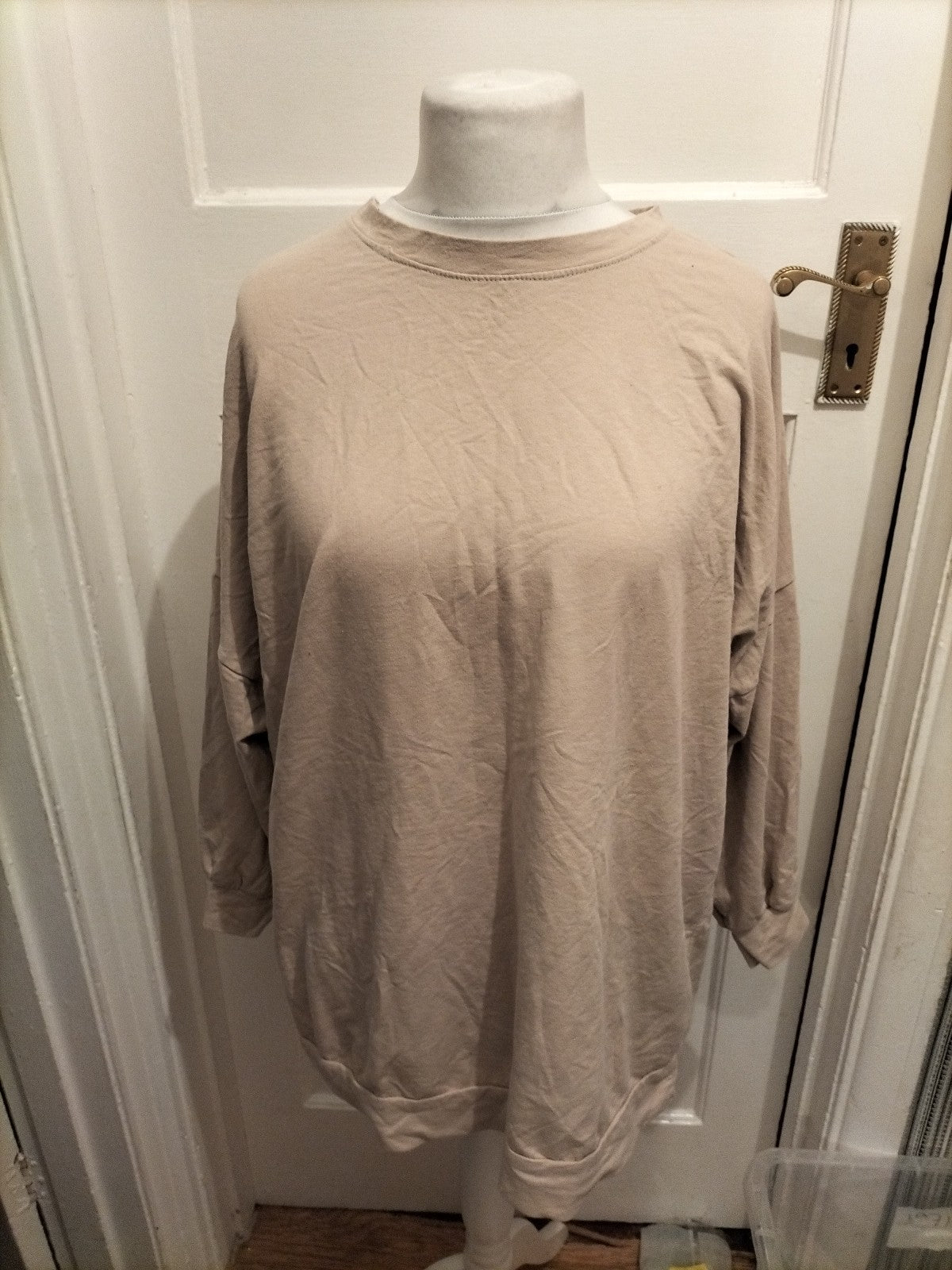 Ladies Glam Doll Size XL Beige With White Printed Back Mid Sleeved T-shirt