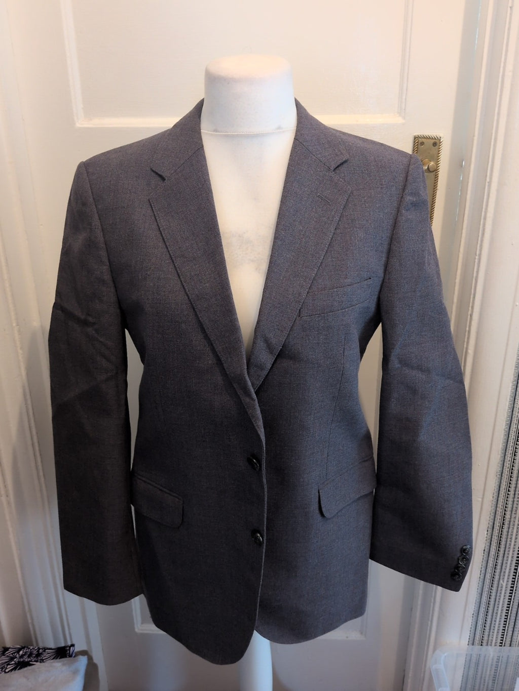 Mens St Michael Size 39-40 Grey Wool Blend Suit Jacket