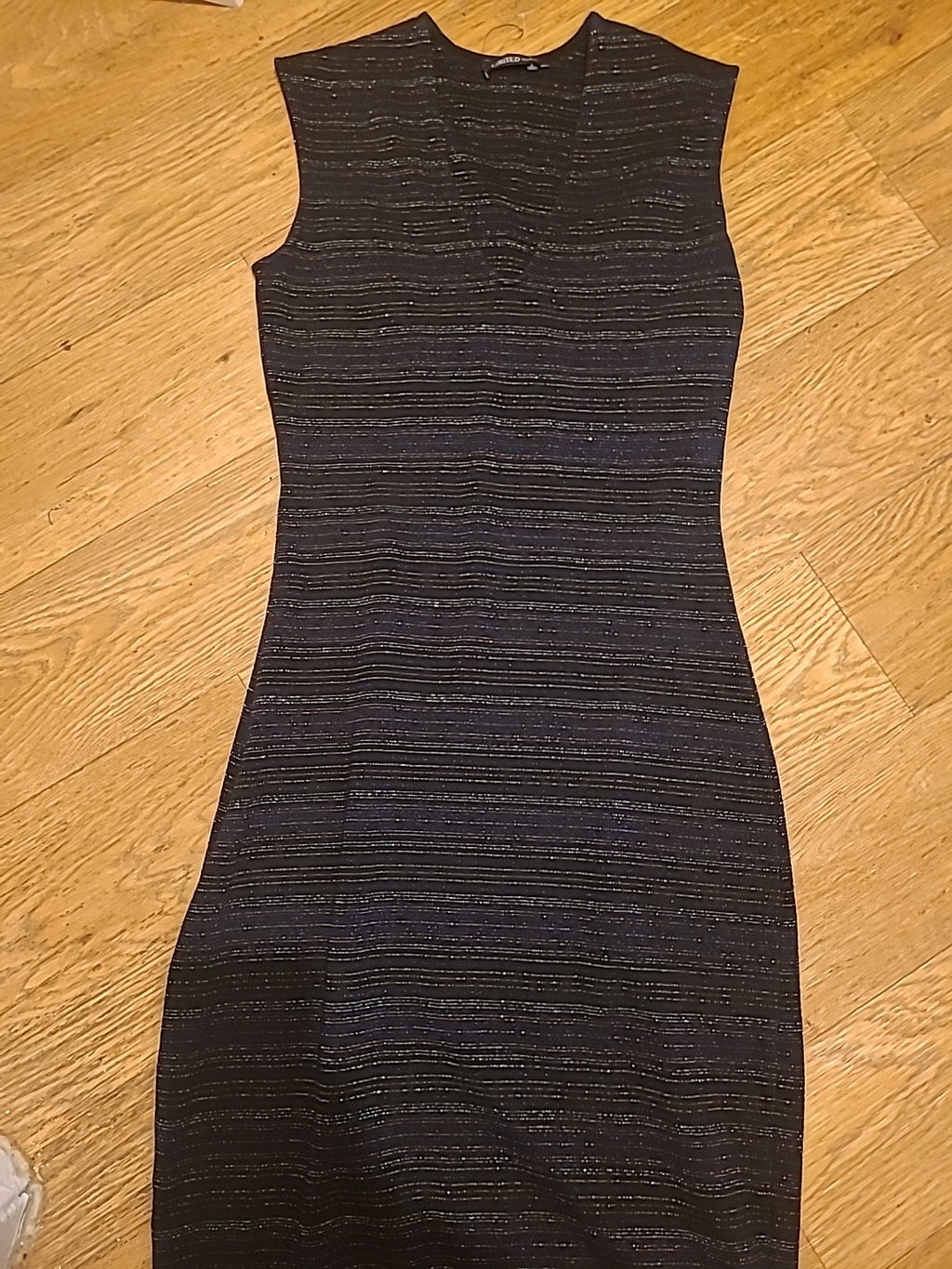 Ladies Marks And Spencer Size 8 Black With Glittery Striped Sleeveless Dress