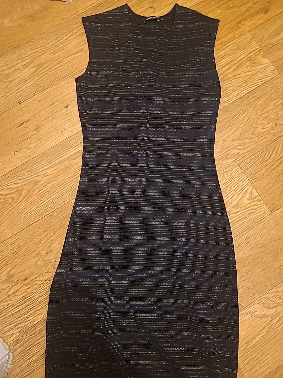 Ladies Marks And Spencer Size 8 Black With Glittery Striped Sleeveless Dress