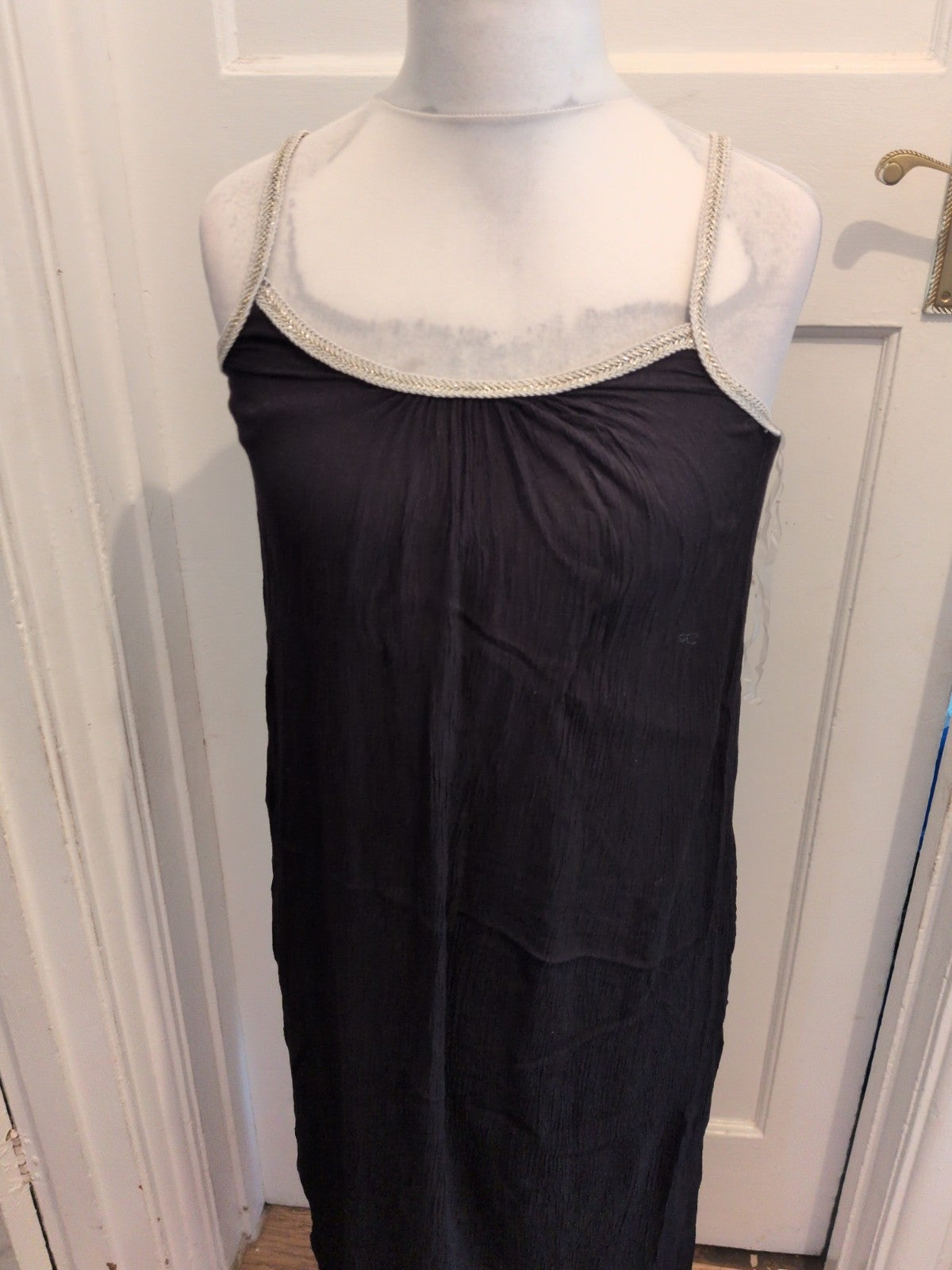 Papaya Medium Black Crinkle Long Length Sleeveless Dress