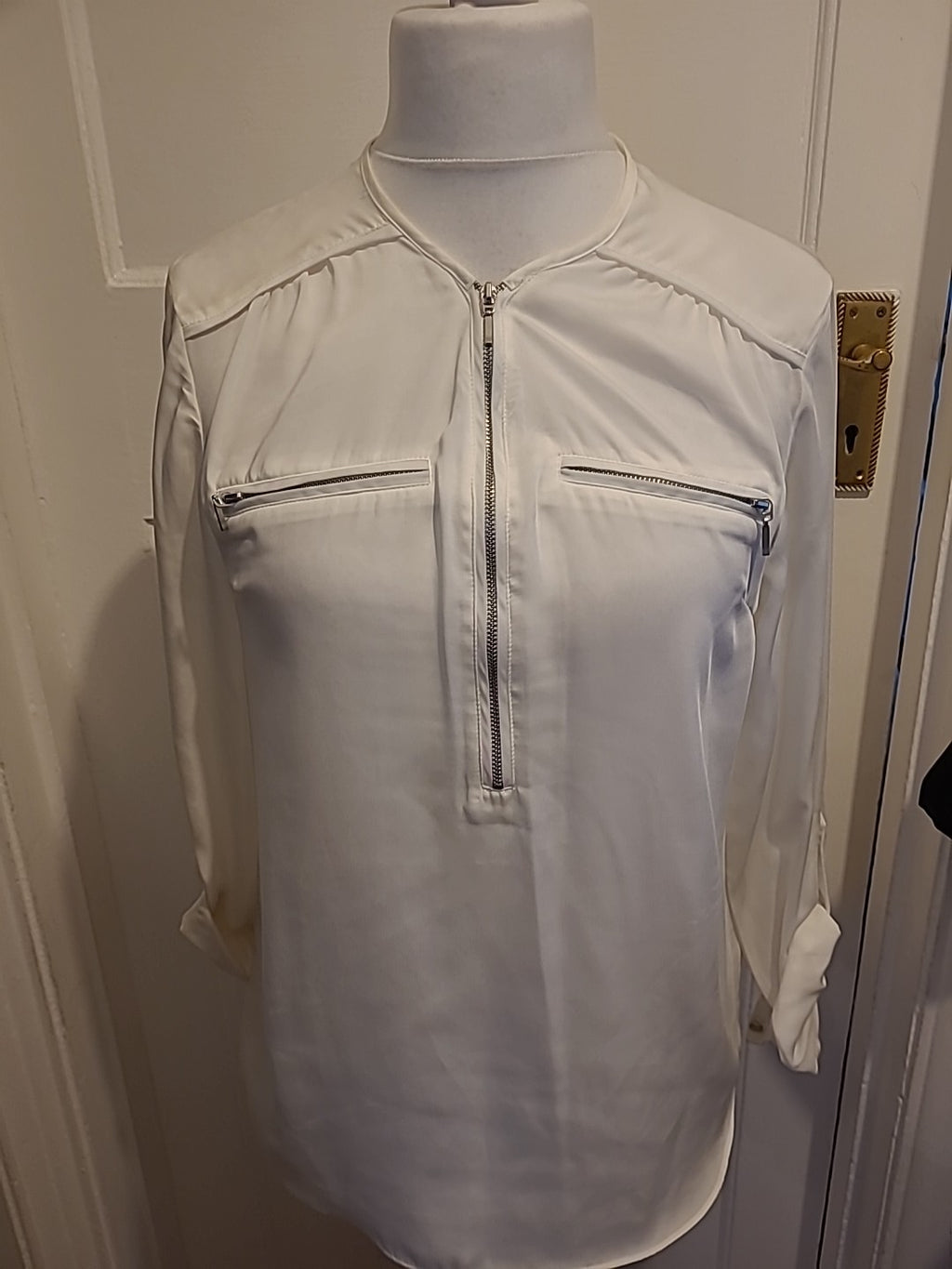 Ladies Next Size 8 White Asymmetric Half Sleeve Blouse