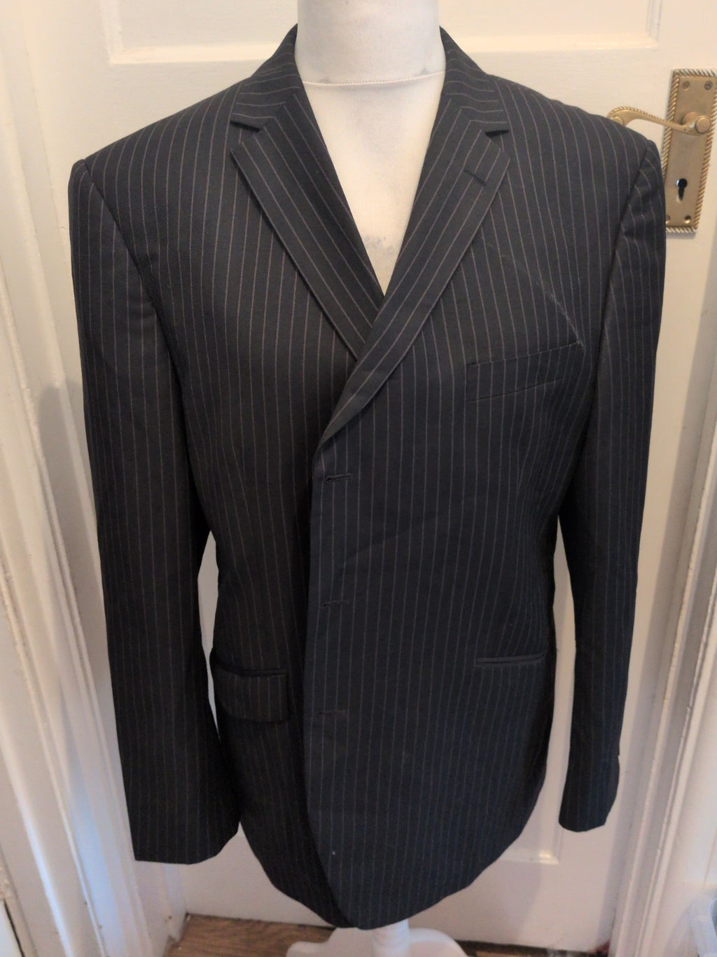 Mens Marks And Spencer 46M Slim Fit Black Stripe Suit Jacket