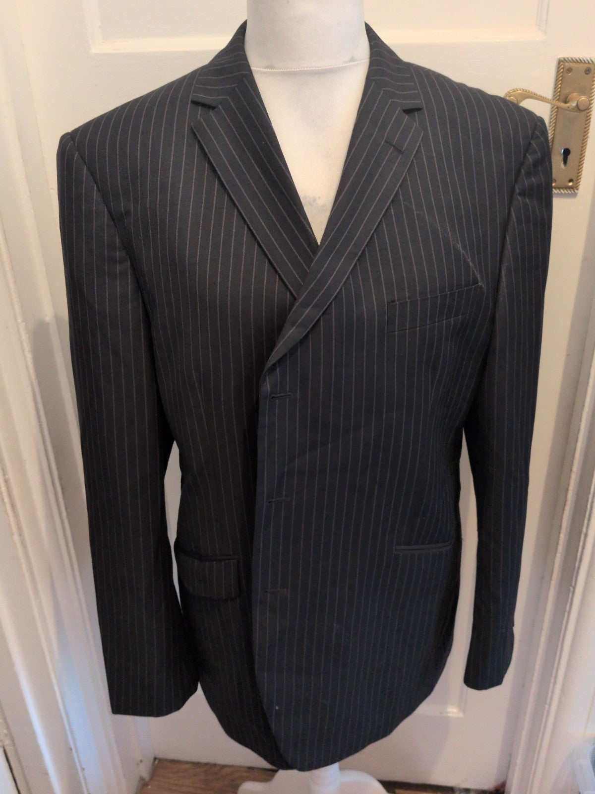 Mens Marks And Spencer 46M Slim Fit Black Stripe Suit Jacket