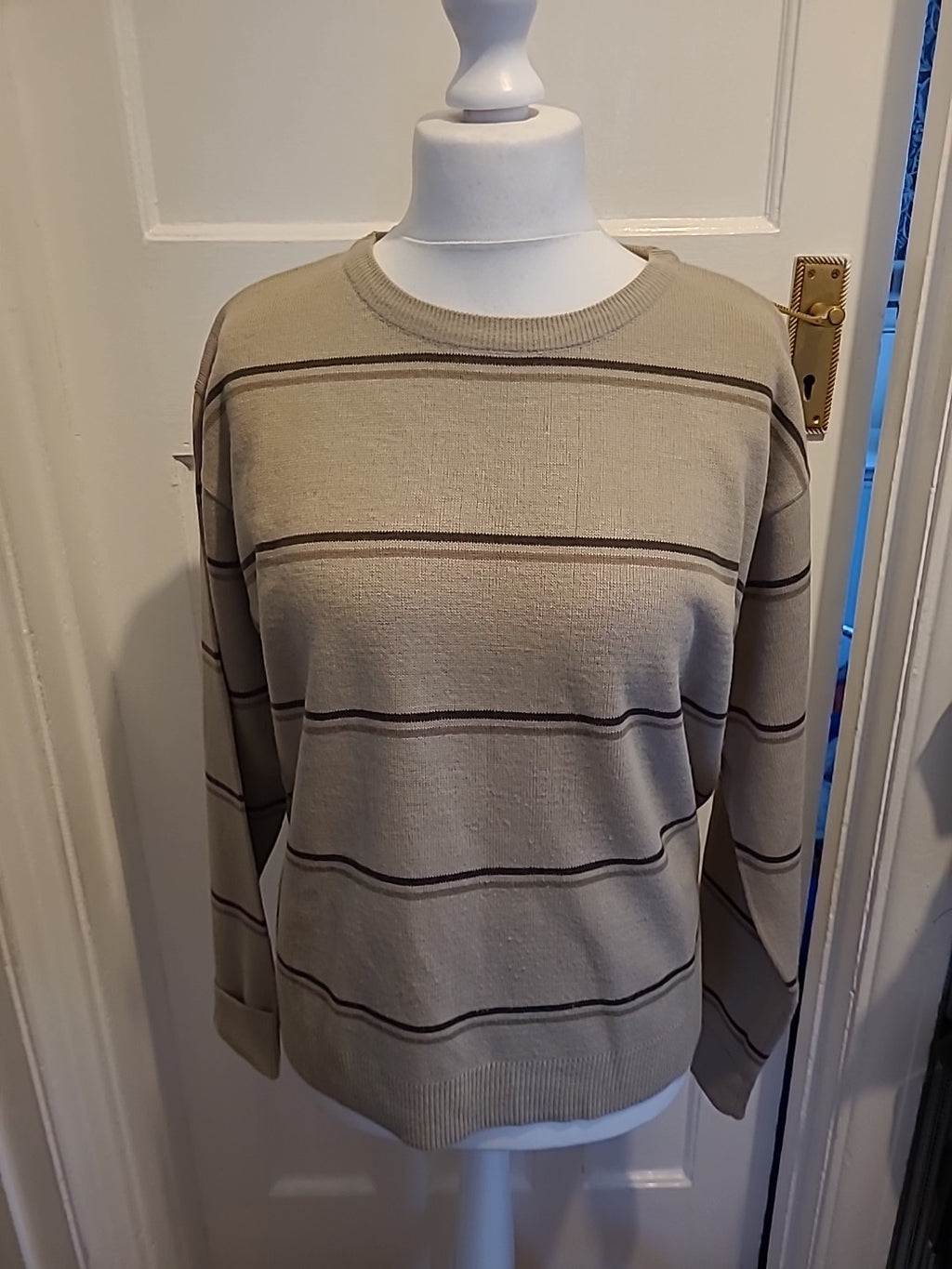 Mens Cutting Edge Size Large Beige Striped Jumper