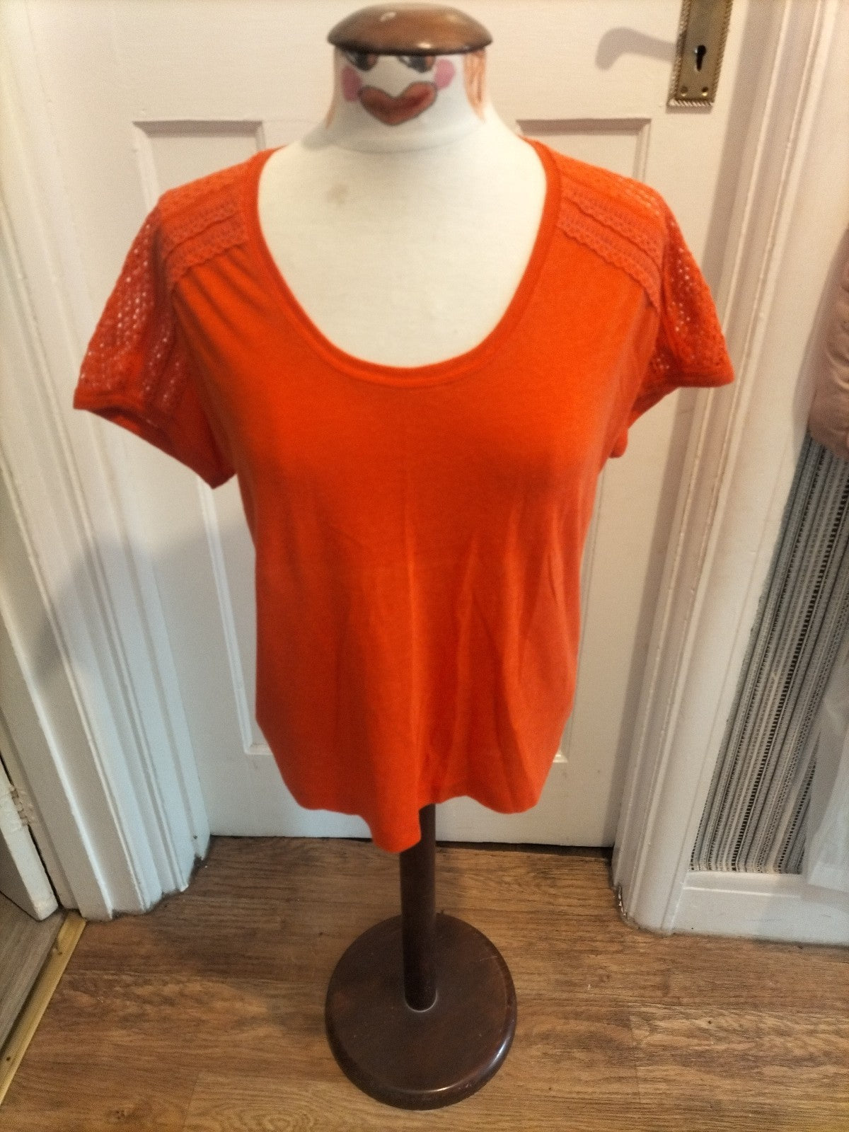 Ladies Marks And Spencer Size 10 Orange Detailed Shoulders Short Sleeved Tshirt