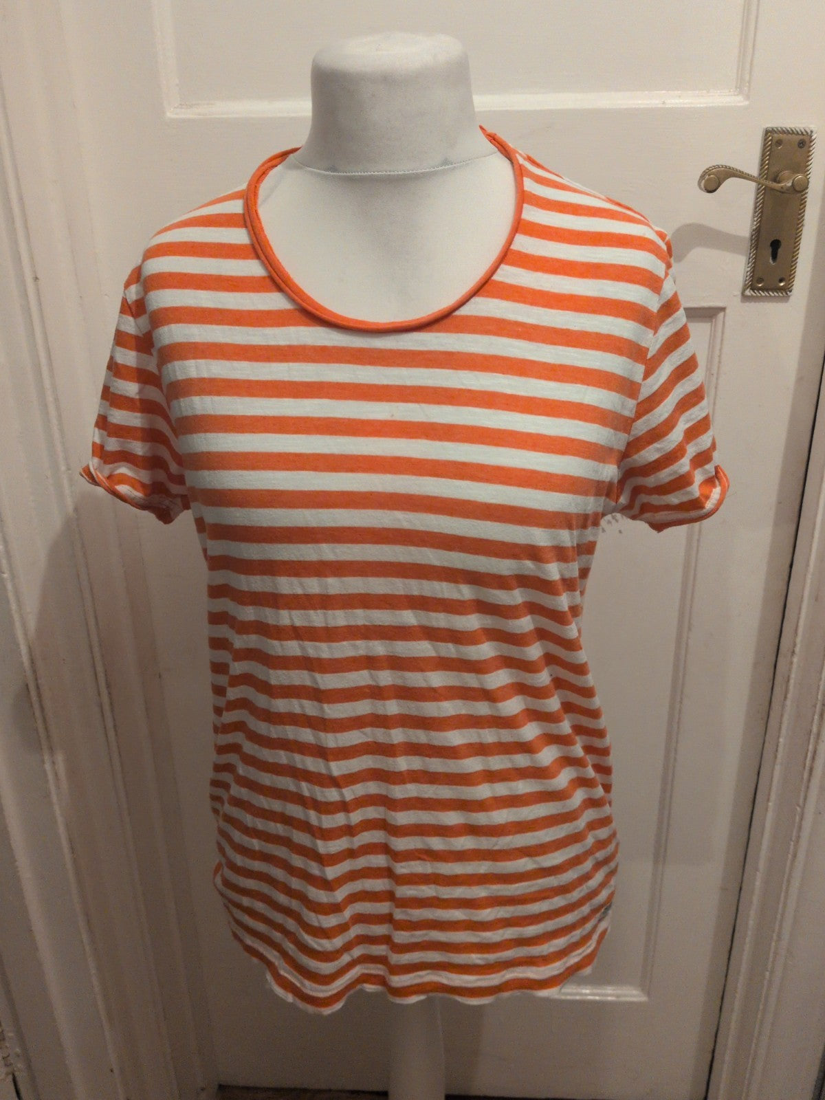 Ladies Jack And Jones Size Large Orange Stripe Short Sleeve T-shirt