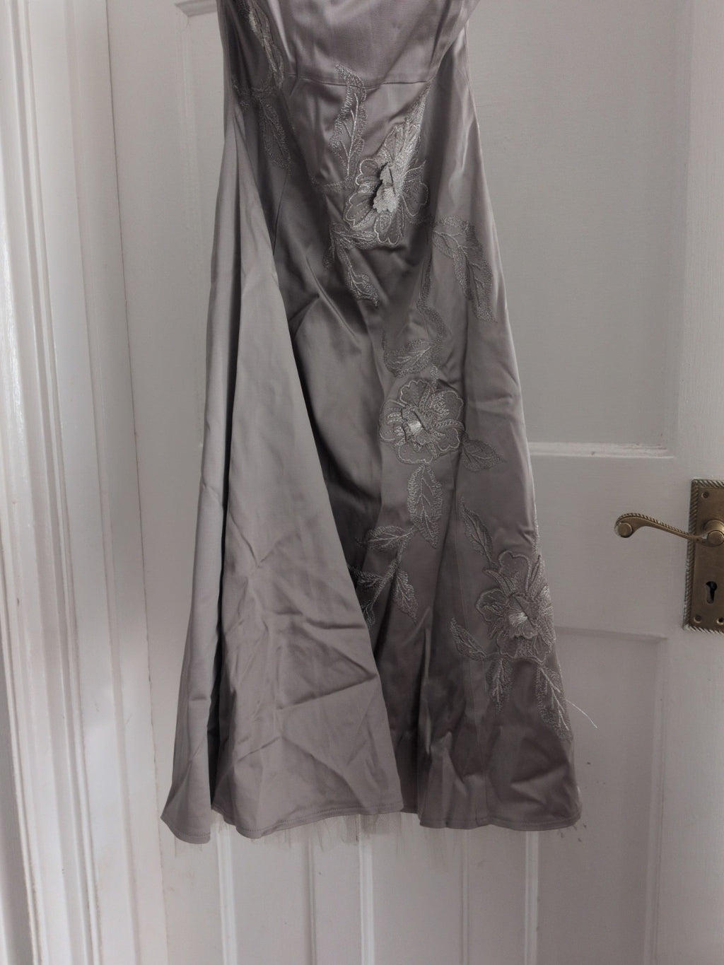 Warehouse 8 Metallic Grey Floral Boned Sleeveless Strapless Line Dress
