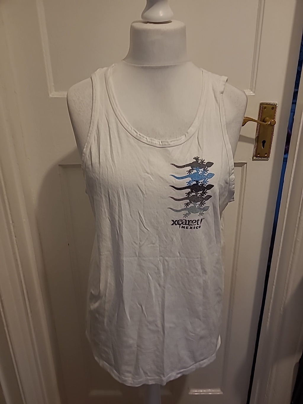 Mens Size Large White Print Mexico Sleeveless Vest Top